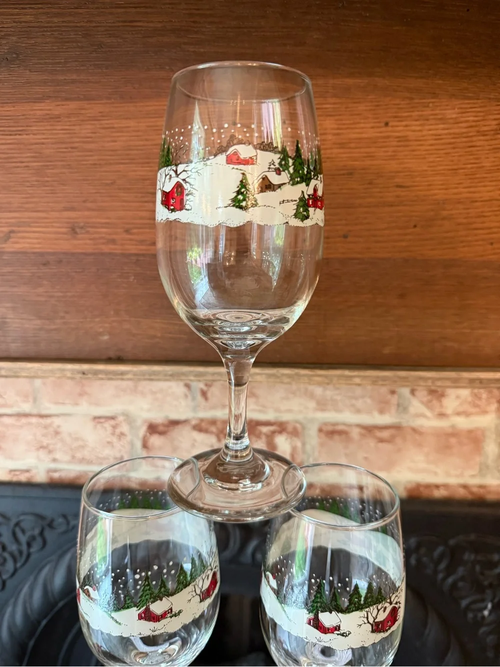 Vtg Libbey Winter Village Christmas Holiday Water Goblets 12 oz Set of 6